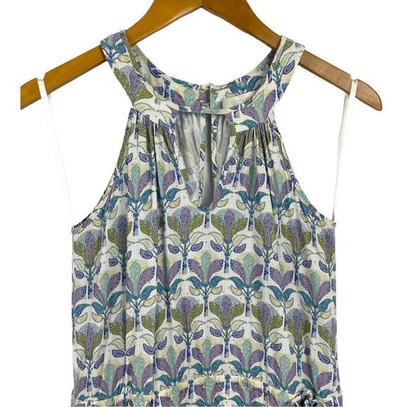 Etcetera Floral Mosaic Print Halter Self Tie Mini Dress Keyhole Size 00 - Picture 2 of 16